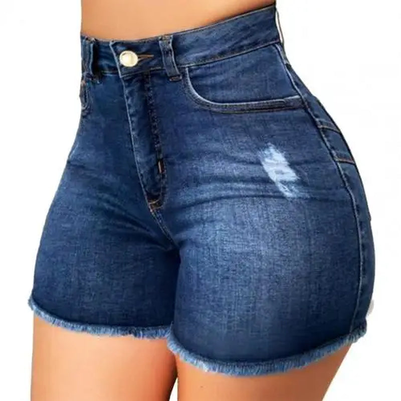 Women'S Denim Shorts Summer Lady Clothing High Waist Denim Shorts Women'S Fringe Frayed Ripped Jeans Hot Shorts with Pockets