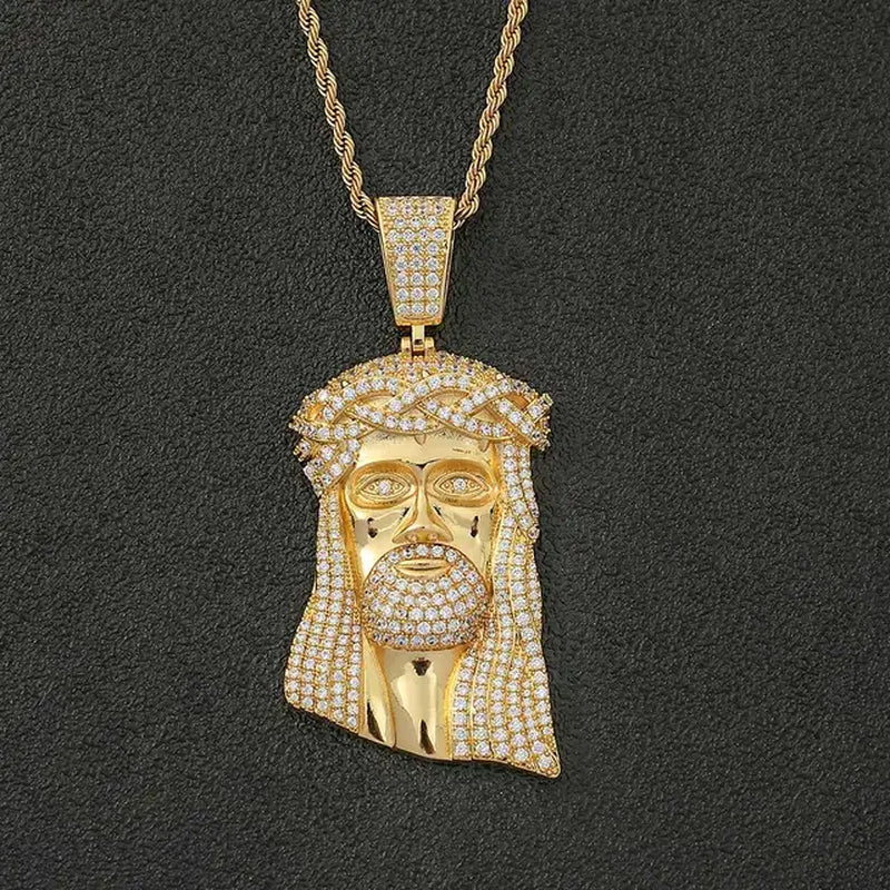 Dropshipping Necklaces Chain for Women Mens Full Iced Out Zircon Custom Big Jesus Pendant with Cuban Chain Hip Hop Jewelry