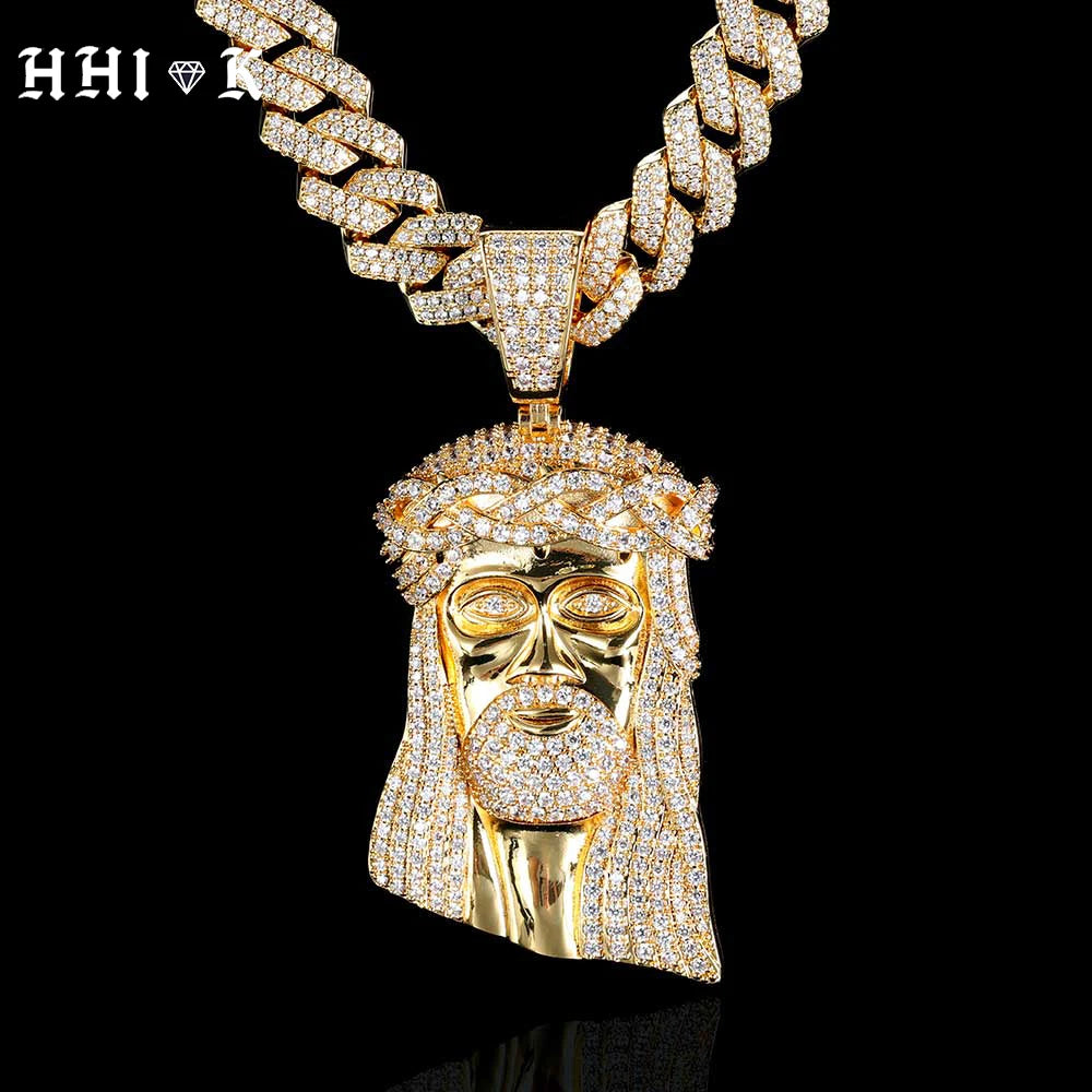 Dropshipping Necklaces Chain for Women Mens Full Iced Out Zircon Custom Big Jesus Pendant with Cuban Chain Hip Hop Jewelry